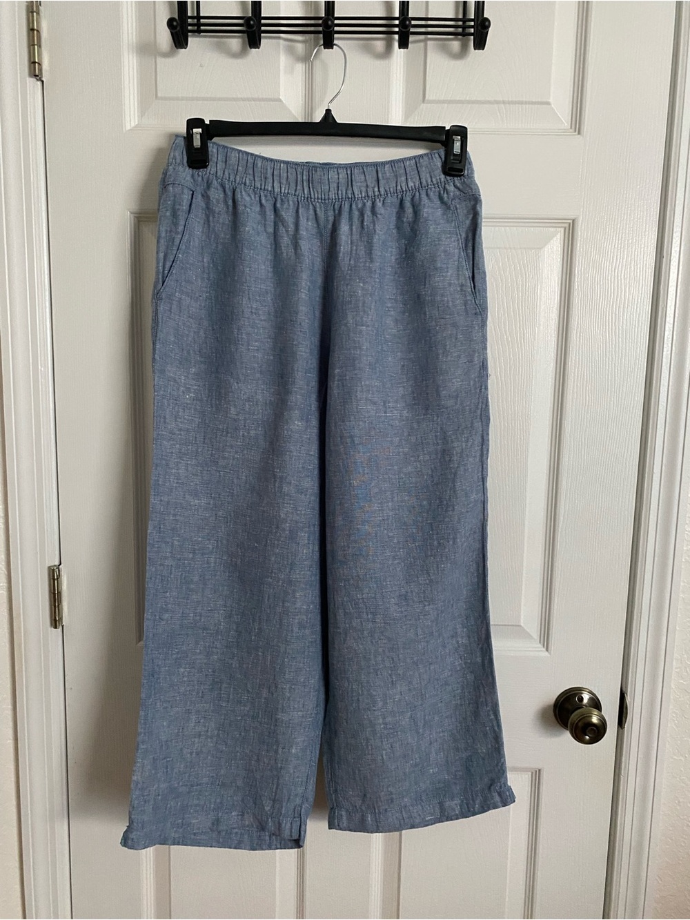 Cynthia Rowley 100% Linen Blue Elastic Waist Wide-Leg Cropped Pants – Size M